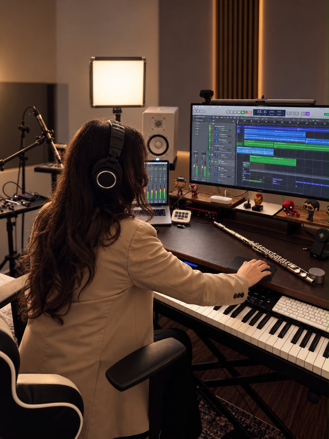 Legna Otero working on music in the recording studio